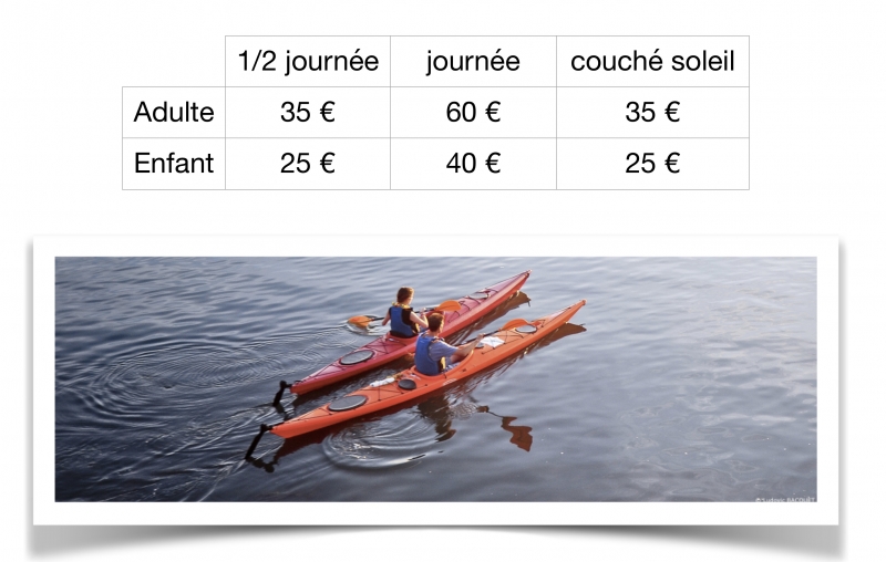 Tarifs randonnée accompagné en Kayak ou en Paddle